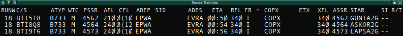 ES sector exit list with 3 Air Baltic aircraft