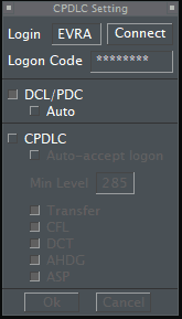 TopSky "CPDLC Setting" dialog, configured for PDC services