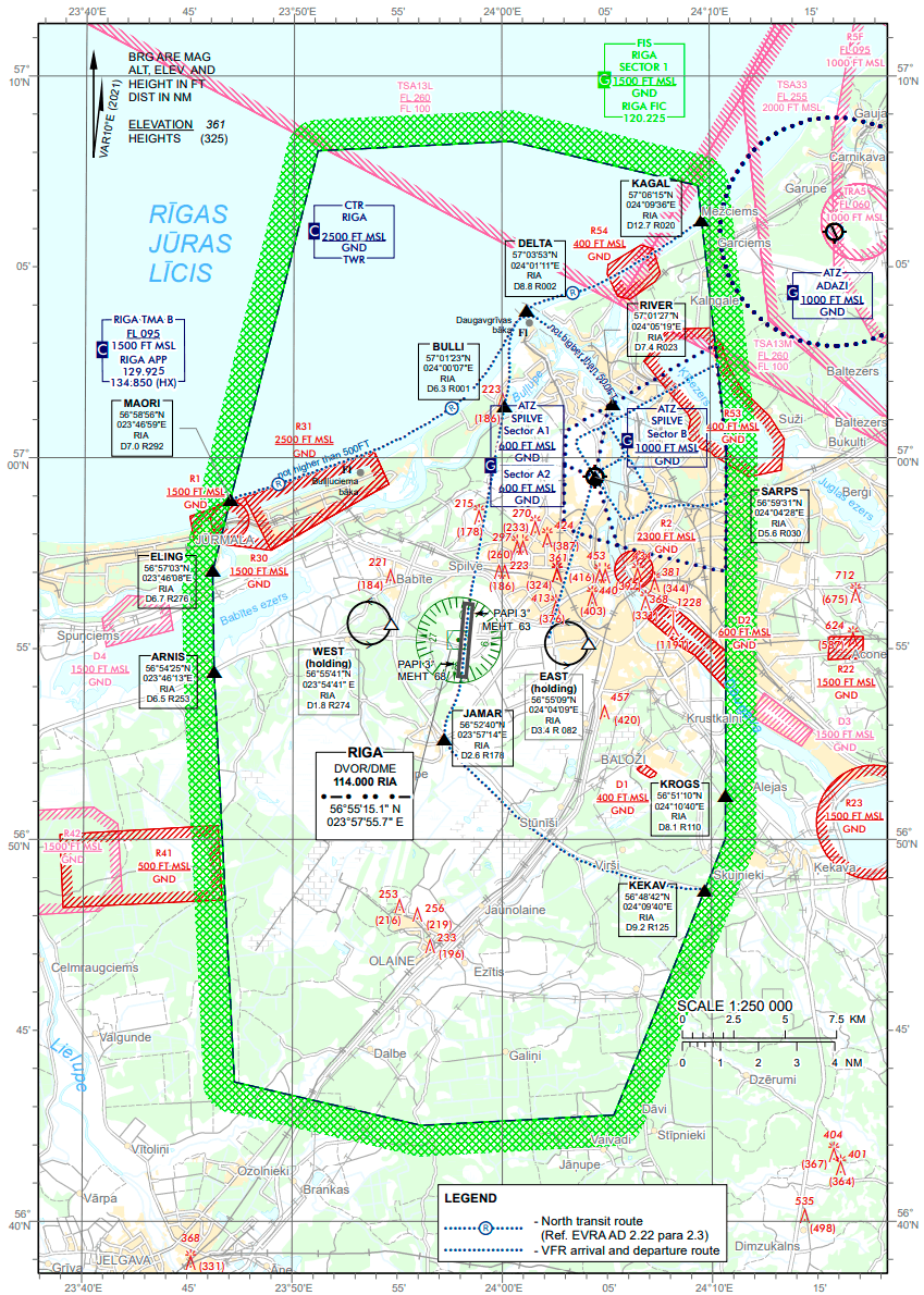 Riga CTR displayed on a Visual Approach Chart