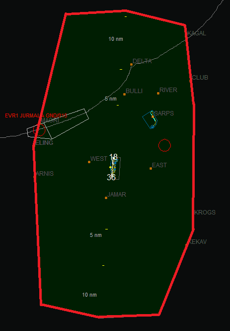 EVRA TWR AoR highlighted in red